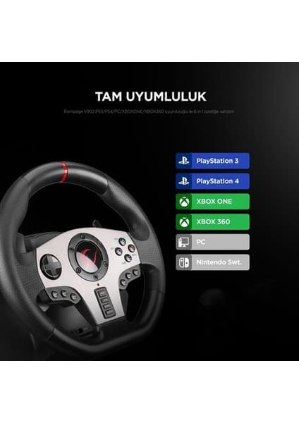 Rampage V902 Oyuncu Direksiyon Pc 3 Pedallı Oyuncu Direksiyonu - ( Sadece Pc Uyumlu ) 7