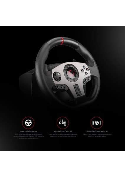 Rampage V902 Oyuncu Direksiyon Pc 3 Pedallı Oyuncu Direksiyonu - ( Sadece Pc Uyumlu ) 8