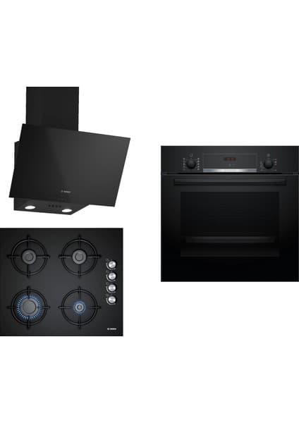 Bosch Siyah 3 Lü Ankastre Set 265 ( HBF514BB1T - POP6C6O10O - DWK63PJ60T (61T) )