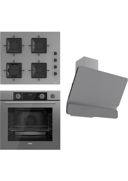 Ferre Steamart Ss Serisi Gri Set (SS208 + XE64CPR +D082 ) - Kare Emaye Izgara