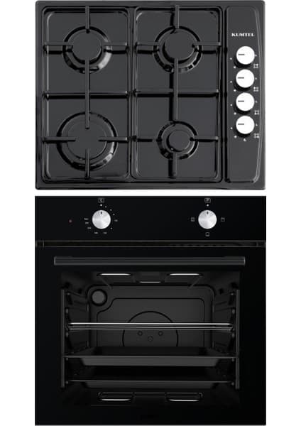 Kumtel Siyah 2'li Fırın ve Ocak Seti 4 Ocak Gözü ile Modern Mutfaklar İçin Uygun