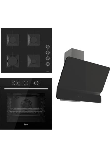 Ferre Fryart Basıc Ss Serisi Siyah Set (SS205 + QXE62CS +D080 ) - Kare Emaye Izgara