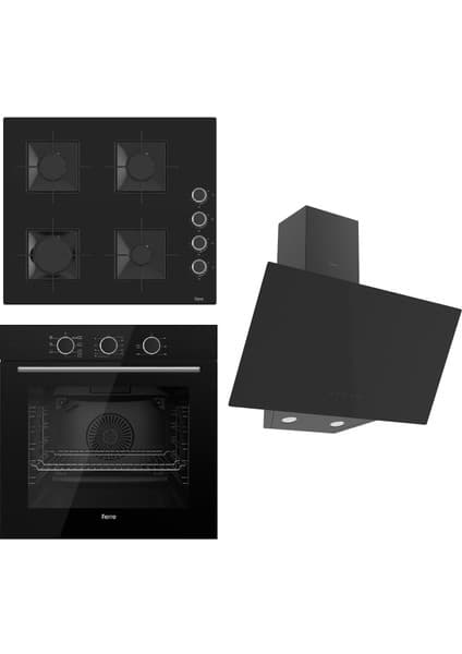 Ferre Fryart Basıc Ss Serisi Siyah Set (SS205 + QXE62CS +D077 ) - Kare Emaye Izgara