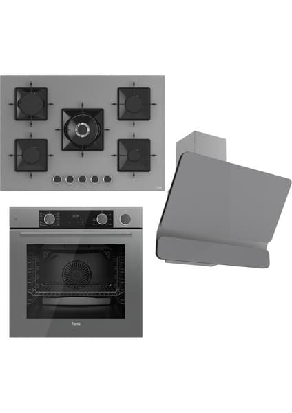 Ferre Steamart Ss Serisi Gri Set (SS038 + XE64CPR +D082 ) -75'lik Seri Kare Emaye Izgara