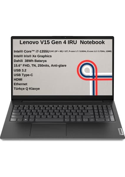 Lenovo V15 Gen4 Iru Intel Core I7 1355U 8gb 1tb SSD 15.6\