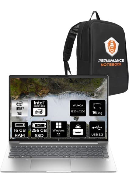 Hp Probook 460 Intel Core Ultra 7 155U 16GB 256GB SSD 16'' Fhd+ W11P Taşınabilir Bilgisayar & Per4 Çanta A23BCEAPN386