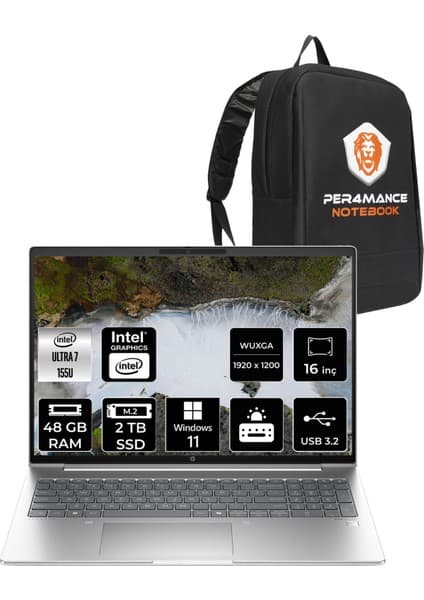 Hp Probook 460 Intel Core Ultra 7 155U 48GB 2tb SSD 16'' Fhd+ W11H Taşınabilir Bilgisayar & Per4 Çanta A23BCEAPN369