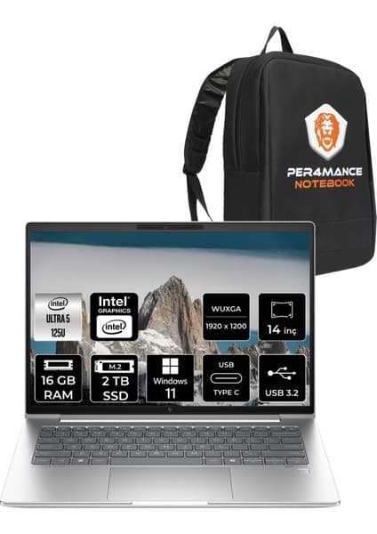 Hp Elitebook 640 G11 Intel Core Ultra 5 125U 16GB 2tb SSD 14'' Fhd+ W11H Taşınabilir Bilgisayar & Per4 Çanta A23E1EAPN349