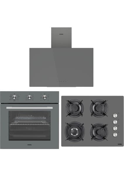 Vestel Eğik Gri Ankastre Set (Fırın, Ocak, Davlumbaz)