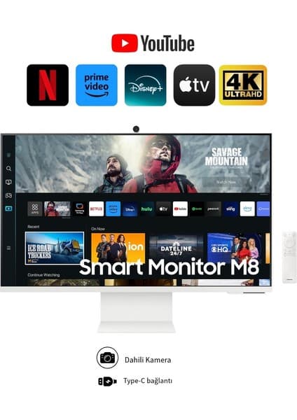 Samsung Kameralı Akıllı, Zarif Premium Tasarım 32'' 4K Mükemmel Görüntü Kalitesi Hepsi Bir Arada Akıllı TV-Monitör + Onerous Hareketli Askı Aparatı
