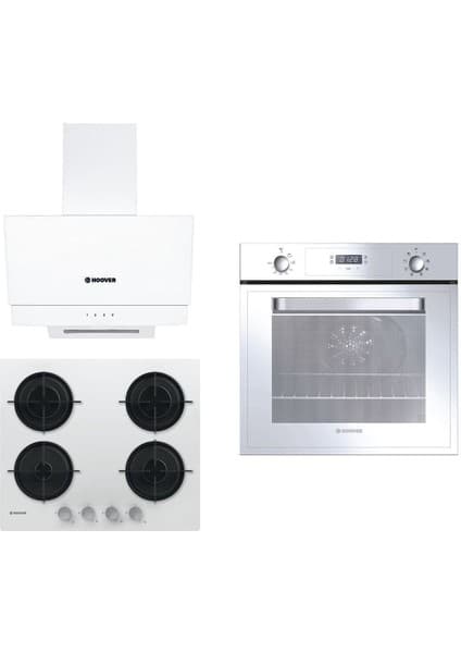 Hoover Beyaz Cam Ankastre Seti (HDG6C2WTK Davlumbaz, HVWM6MW Ocak, HOT3051W/E Fırın)
