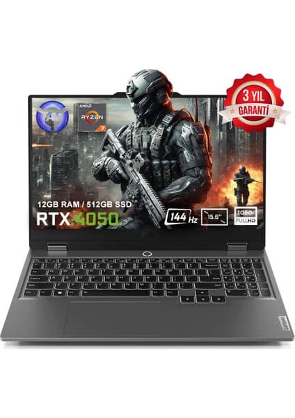 Lenovo LOQ 15ARP9 83JC00FHTR AMD Ryzen 7-7435HS 12GB DDR5 512GB SSD RTX4050 6GB 15.6 inç 144Hz Full HD FreeDos Gaming Laptop