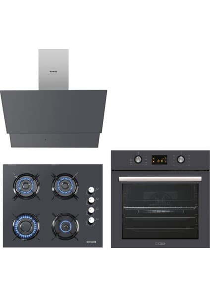 Kumtel Antrasit ( Gri ) Cam Digital / Dokunmatik Ankastre Set - 8 Prog