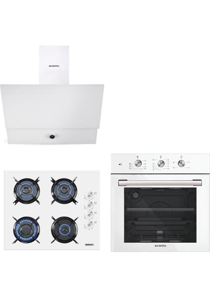 Kumtel Kristal Beyaz Cam Ankastre Set (DA6-830 Davlumbaz + KO-40 TAHDF Ocak + B66-SF2 Fırın)