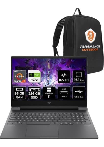 HP Victus 16 AMD Ryzen 7 8840H 96GB 256GB SSD RTX4070/8GB 16.1\