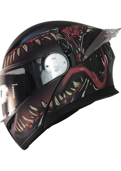 Free-M 965 Swamp Mat Siyah-Kırmızı Çene Açılır Kask