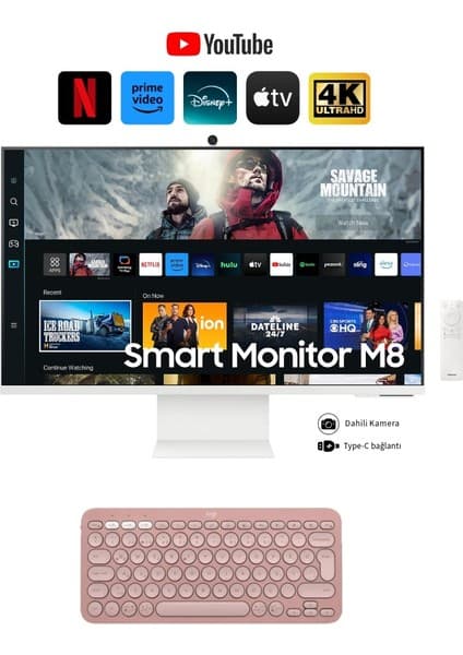 Samsung Akıllı-Smart Monitör Tv M8-32 Inç 4K 80 Ekran- Kamera , Silim Tasarım Type-C, Bluetooth ve Wi-Fi Bağlantı Premium Monitör-Tv