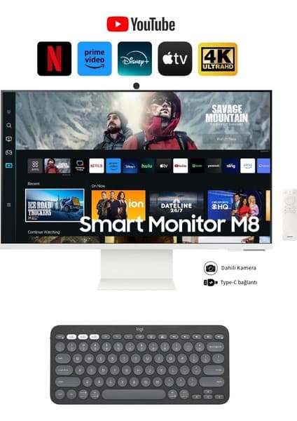 Samsung Akıllı-Smart Monitör Tv M8-32 Inç 4K 80 Ekran- Kamera , Silim Tasarım Type-C, Bluetooth ve Wi-Fi Bağlantı Premium Monitör-Tv