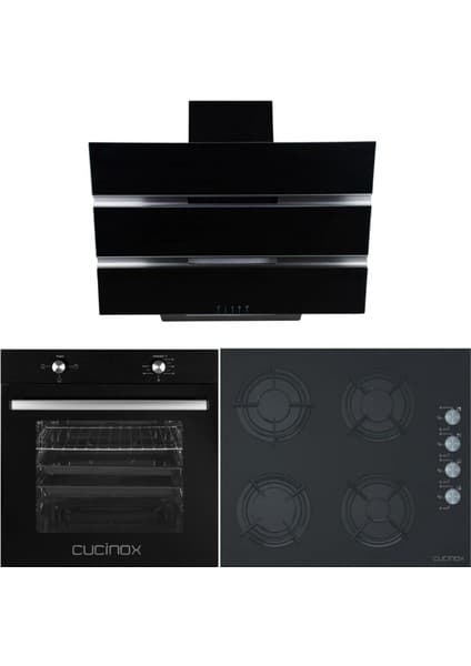 Cucinox Siyah Ankastre Set ( F 18 Siyah D 60 cm Davlumbaz- Gls 640 60 cm Ankastre Ocak-Mfa 605 Ankastre Fırın)
