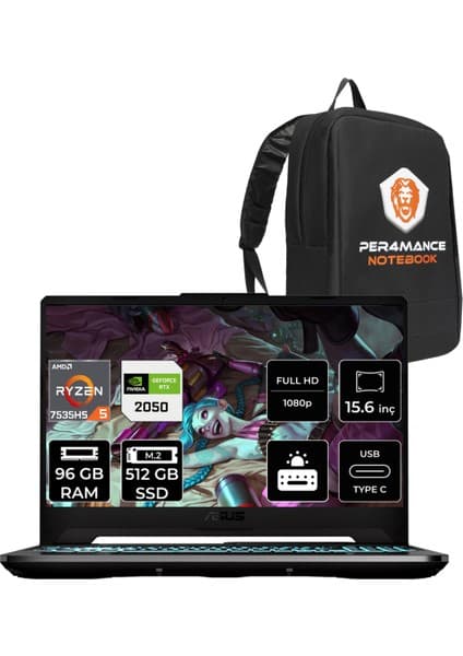 Asus Tuf Gaming A15 Amd Ryzen 5 7535HS 96GB 512GB SSD RTX2050/4GB 15.6\