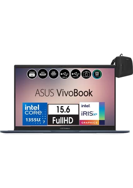 Asus Vivobook 15 WEBX1504VA-NJ413 Intel I7-1355U 24GB 2tb SSD Windows 11 Home 15.6 Fhd Taşınabilir Bilgisayar WX1504VANJ413H14+ZETTAÇANTA