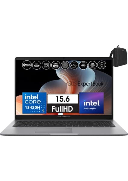 Asus Expertbook P1 P1503CVA Intel Core I5-13420H 40GB Ddr5 512GB SSD Windows 11 Pro 15.6 Fhd Intel UHD Taşınabilir Bilgisayar EXI58512G0DW22+ZETTAÇANTA