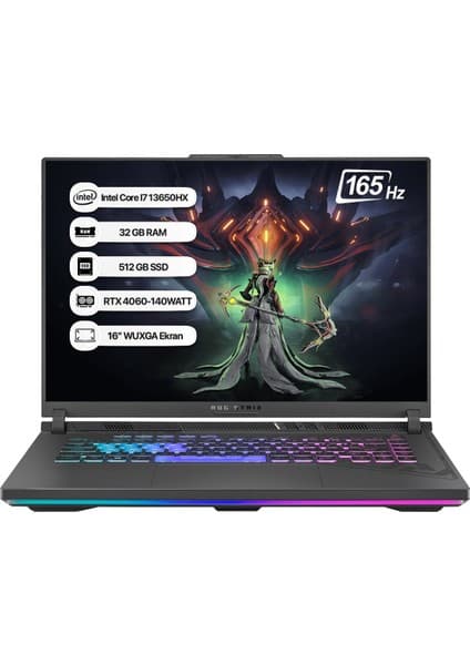 Asus Rog Strix G16 G614JV-N3452 Intel Core I7 13650HX 32 GB 512 GB SSD Rtx 4060-140WATT 165 Hz Freedos 16\