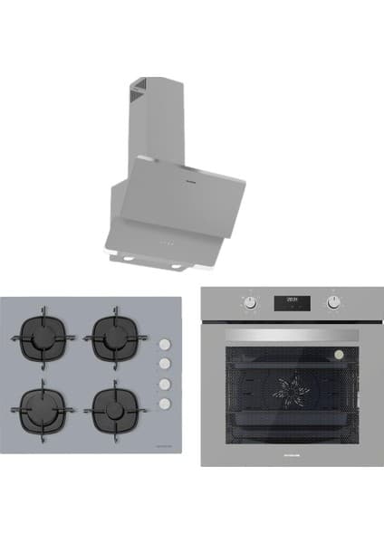 Silverline Gri Cam Ankastre Set (3490 Oslo Gri - CS5335S02 - BO6502S02 Gri Fırın)