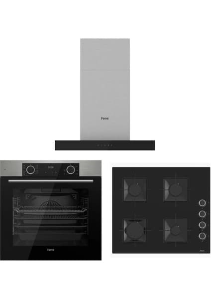 Ferre Fryart Siyah Set ( D100 T Tipi Siyah DAVLUMBAZ-SS205 Siyah Ocak- XE63MI Fryart Inox Fırın)