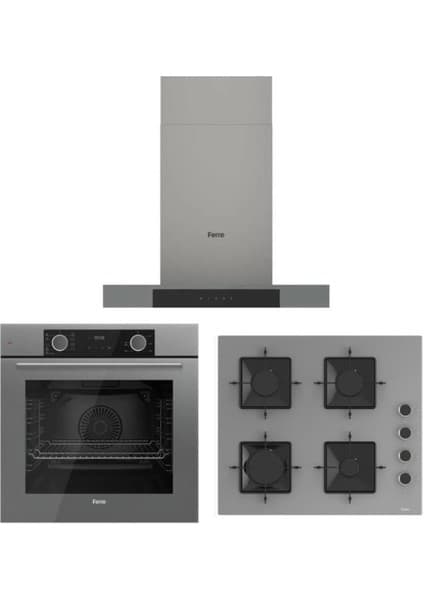 Ferre Fryart Gri Set ( D102 Gri Davlumbaz -SS208 Gri Ocak- XE63CPR Fryart Gri Fırın)