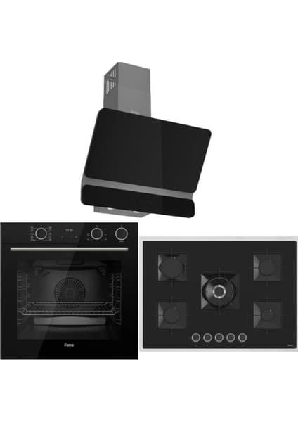 Ferre Fryartsteam Siyah Ankastre Set (D080 Siyah DAVLUMBAZ-SS035 Siyah Ocak- XE64CS Fryartsteam Siyah Fırın)
