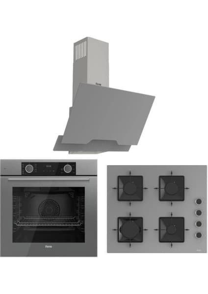 Ferre Fryart Gri Set (D065 Gri Davlumbaz -SS208 Gri Ocak- XE63CPR Fryart Gri Fırın)
