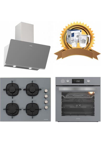 Silverline Buhar Destekli Airfrayer Gri Cam Ankastre Set 3457 - CS5335S01- BO65P4S01