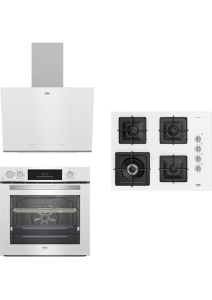 Beko BFC631B-BOCDK6510EWB-BDE6062B Beyaz Cam Buhar Destekli Fitfry Wok Gözlü Ankastre Set