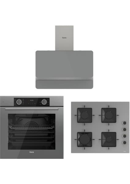 Ferre Fryart Gri Set (D082 Gri Davlumbaz -SS208 Gri Ocak- XE63CPR Fryart Gri Fırın)