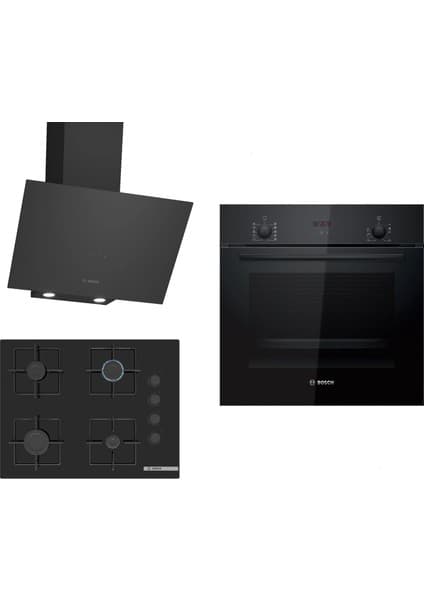 Bosch Siyah 3lü Ankastre Set 318( HBF512BB1T - POP7C6P30O - DWK64PJ60T ) 67 cm Ocak