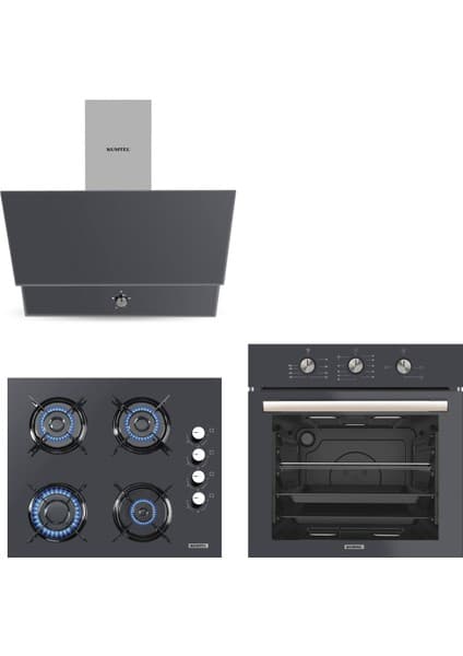 Kumtel Dizayn Antrasit (Gri) Cam Ankastre Set