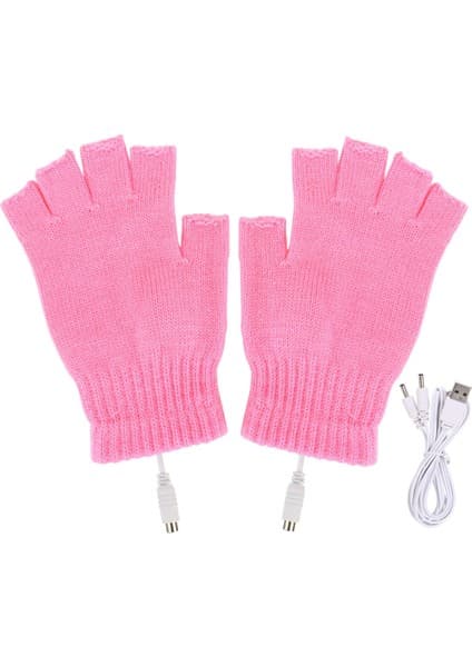 Liangduo Shop Pembe Tarzı Kadın Erkek USB Isıtmalı Eldiven Kış Sıcak Termal Elektrikli Eldiven Parmaksız 5V Şarj Edilebilir Spor Kayak Için Koşu Bisiklet (Yurt Dışından)