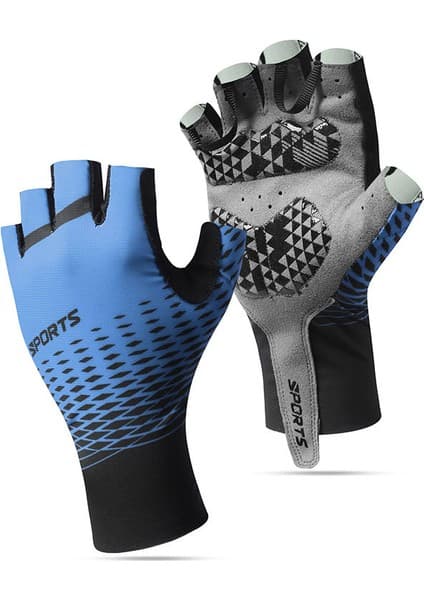 Liangduo Shop 122-MAVI Tarzı L Boyutu Bisiklet Yarım Parmak Eldiven Erkek Kaymaz Bisiklet Eldiveni Yaz Nefes Buz Ipek Serin Mtb Yol Bisikleti Spor Kısa Eldiven (Yurt Dışından)
