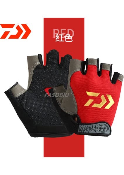 Liangduo Shop Kırmızı Stil M Boyutu Yeni Daiwa Balıkçılık Eldiven Hızlı Kuru Yarım Parmak Balıkçılık Eldiven Nefes Avcılık Kaymaz Açık Kamp Bisiklet Spor Eldiven (Yurt Dışından)