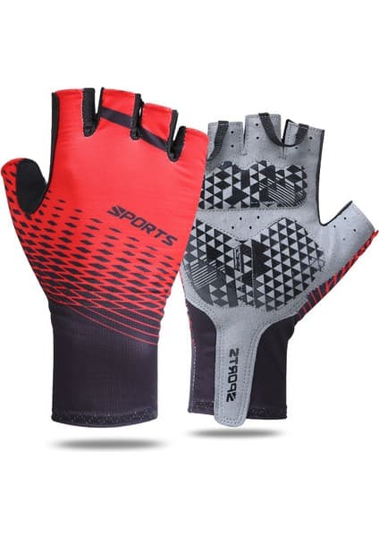 Liangduo Shop Kırmızı Stil L Boyutu Bisiklet Eldiveni Erkek Yaz Spor Güneş Koruyucu Nefes Alabilen Ter Emici Yarım Parmak Bisiklet Eldiveni Erkekler ve Kadınlar (Yurt Dışından)