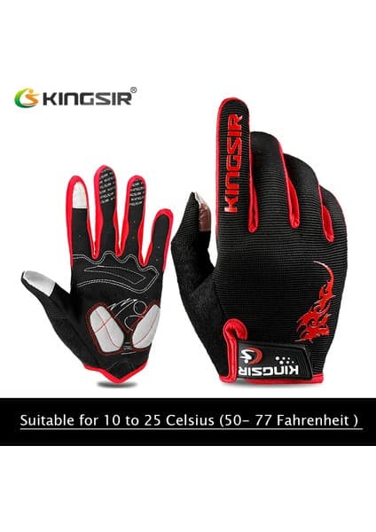Liangduo Shop KHBLACK10 Stili S Beden Kıngsır Bahar Sonbahar Dokunmatik Ekran Bisiklet Eldiveni Tam Parmak Erkek Kadın Kaymaz Spor Bisiklet Eldiveni Darbeye Dayanıklı Bisiklet Eldiveni (Yurt Dışından)