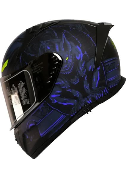 Motoanl Motosiklet Kaskı Ece 22.R06 Sertifikalı Double Vizör Full Face Kask Mision Blue