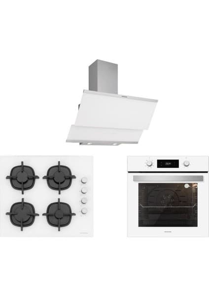 Silverline Beyaz Cam Ankastre Set (3420 Classy 60+CS5343W01+BO6504W01)