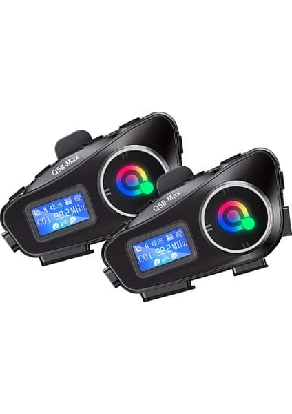 Always Teknoloji 2 Adet Q58-MAX Radyolu Telsiz Özellikli 2 Kişi Bağlantılı Bluetooth Kask Kulaklık Ekranlı Fenerli Müzik ve Intercom 8