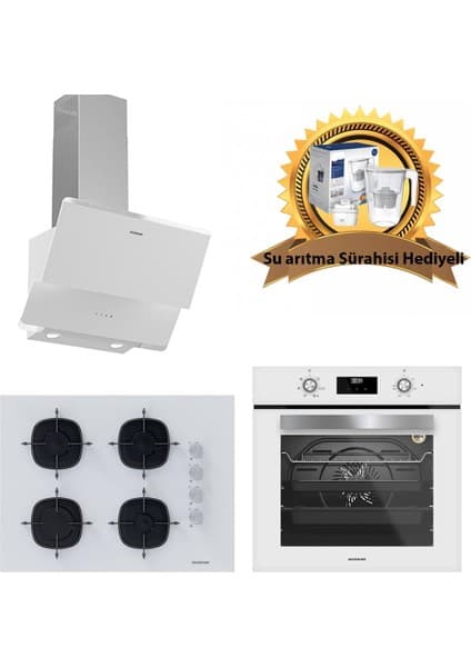 Silverline Beyaz Cam Ankastre Set 3490 - CS5665W01 65CM Ocak - BO6502W02