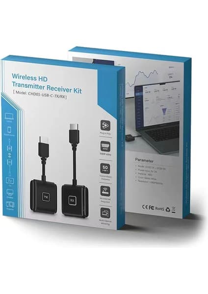 Platoon Type C HDMI Girişli Tablet,telefon,notebook Tv Ekran Yansıtma Kiti 80 mt Menzilli Tüm Telefonlara Uyumludur 2 Li Set