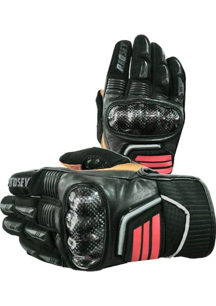 Motoanl Motosiklet Eldiveni Carbon Fiber Full Koruma Deri Motorcu Eldiven Siyah 8