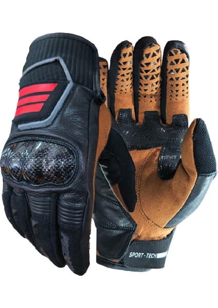 Motoanl Motosiklet Eldiveni Carbon Fiber Full Koruma Deri Motorcu Eldiven Siyah 4