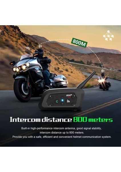 Airstorr Ejeas V6 Pro + Motosiklet Interkom Kask Bluetooth Kulaklık 6 Biniciler 800M Communicator Su Geçirmez Interkom